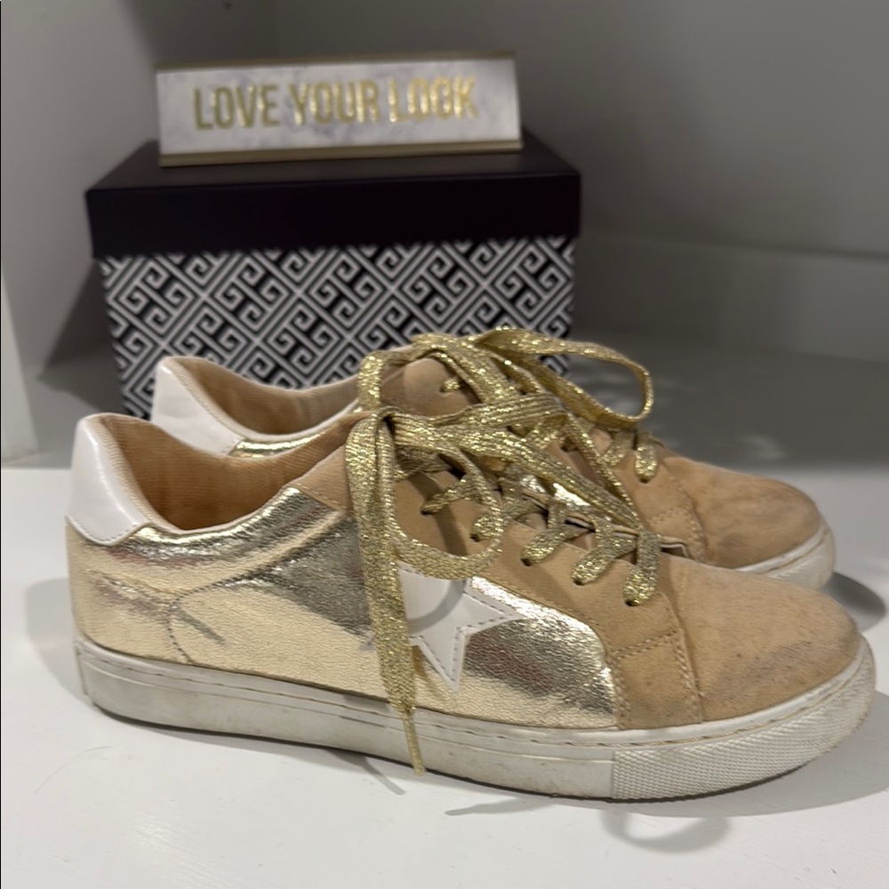 Gold and Tan Sneakers with Star Detail